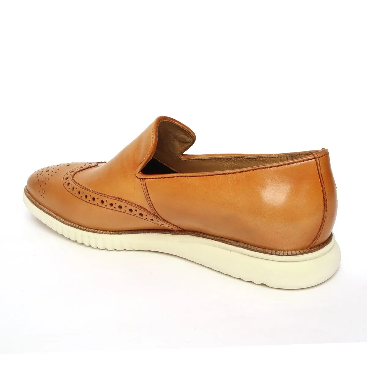 Yellow Tan Burnished Leather Wingtip Light Weight Loafers By Brune & Bareskin