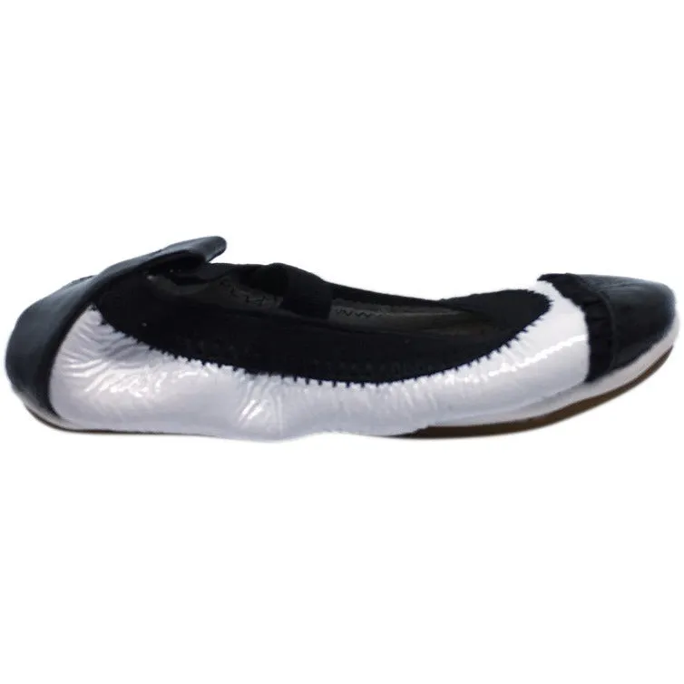 Yosi Samra Girl's Sammie White & Black Patent Leather Elastic Foldable Ballet Flats