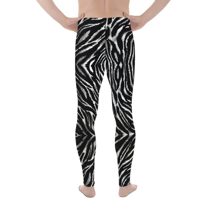 Zebra Animal Print Men's Leggings, Animal Stripe Print Meggings Compression Tights-Made in USA/Mexico/EU