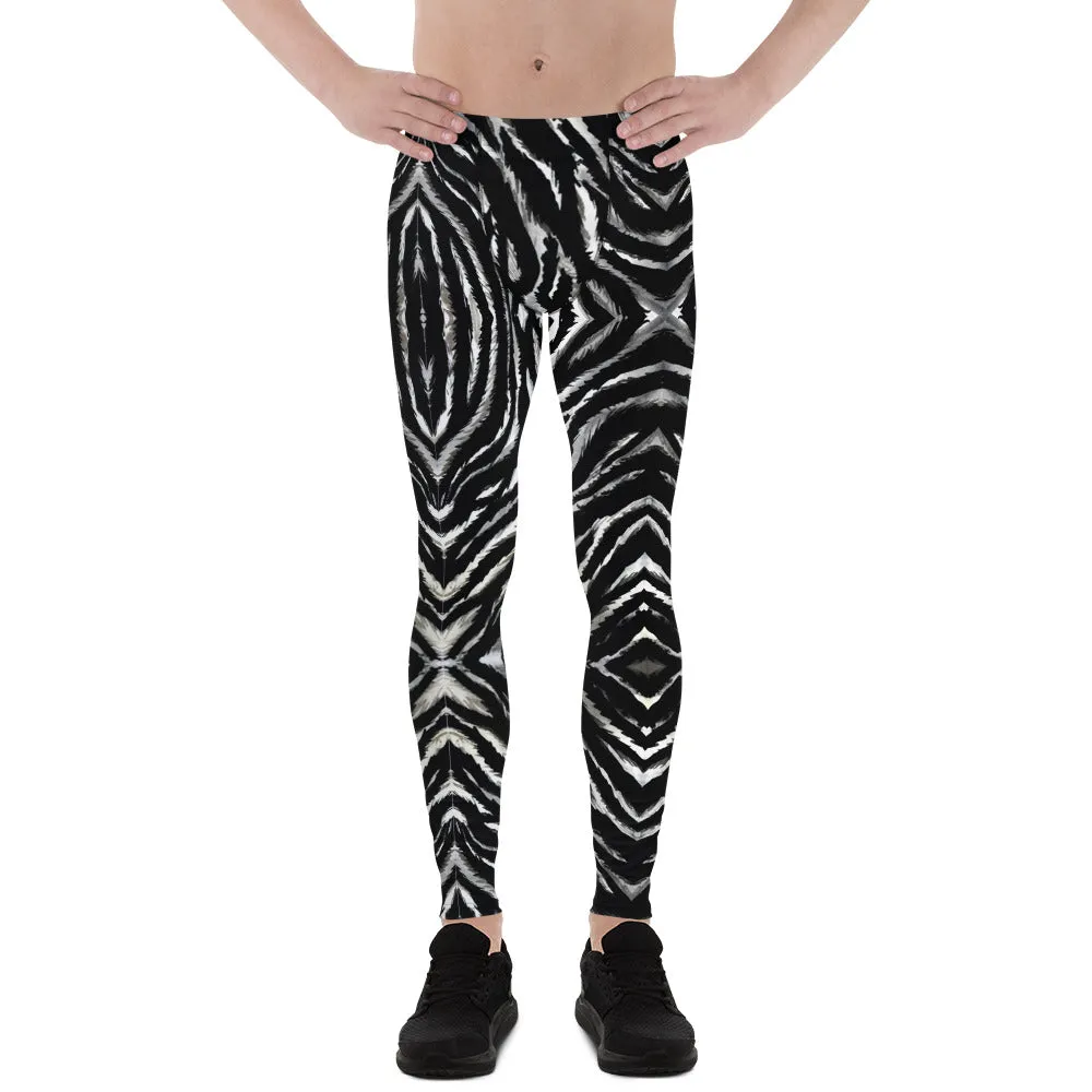 Zebra Animal Print Men's Leggings, Animal Stripe Print Meggings Compression Tights-Made in USA/Mexico/EU