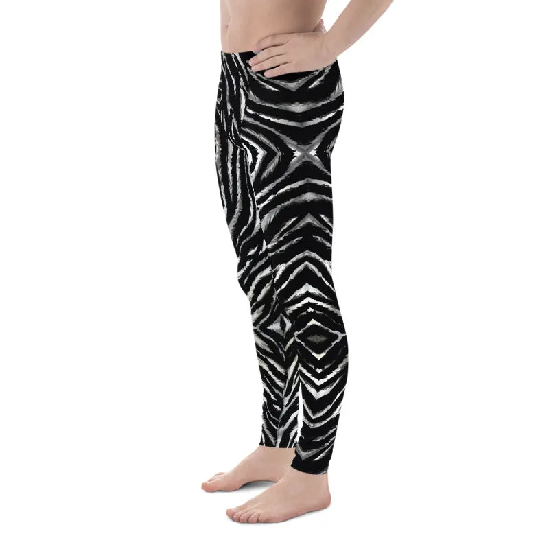 Zebra Animal Print Men's Leggings, Animal Stripe Print Meggings Compression Tights-Made in USA/Mexico/EU