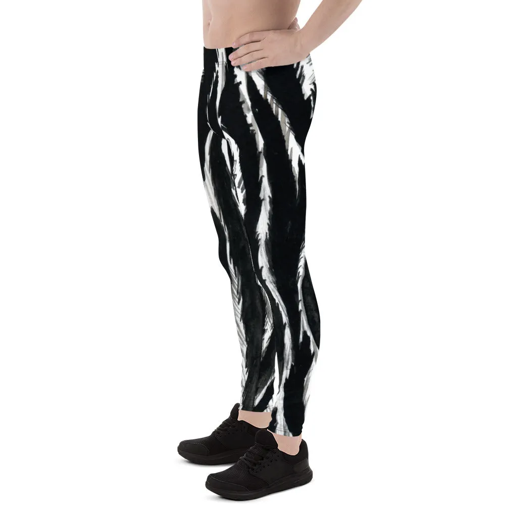 Zebra Meggings, Gray Black Animal Print Men's Leggings Tights Pants - Made in USA/EU