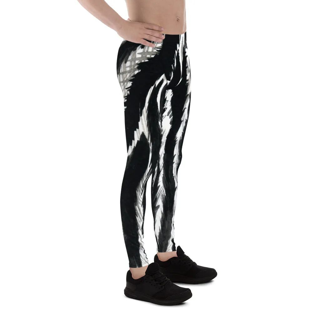 Zebra Meggings, Gray Black Animal Print Men's Leggings Tights Pants - Made in USA/EU