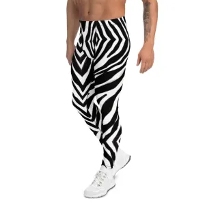 Zebra Print Men's Leggings, Animal Print Compression Running Tights-Made in USA/EU/MX