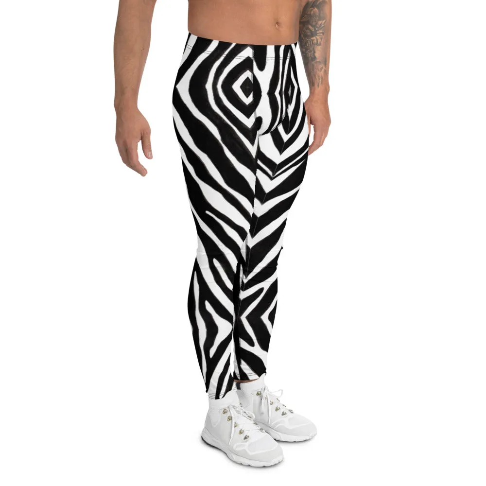 Zebra Print Men's Leggings, Animal Print Compression Running Tights-Made in USA/EU/MX